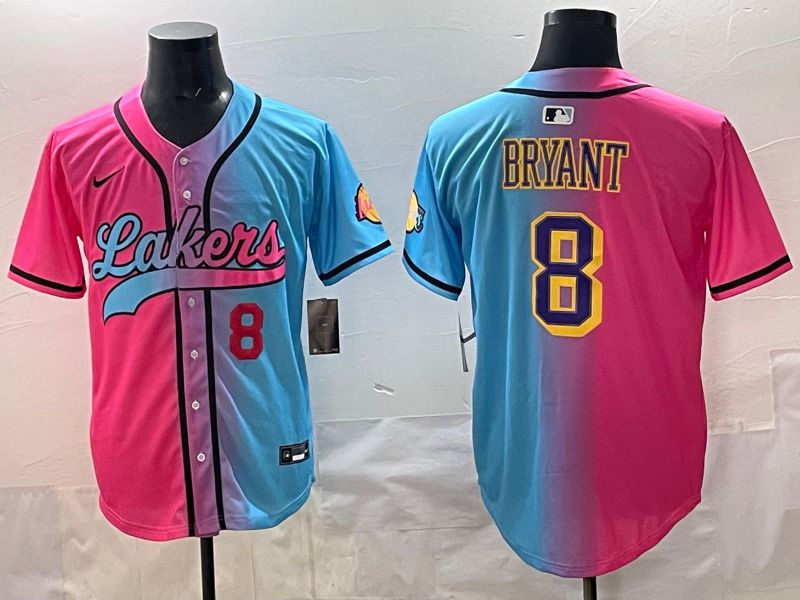 Men 2025 Los Angeles Lakers 8 Bryant Blue pink Nike NBA Jersey style 03